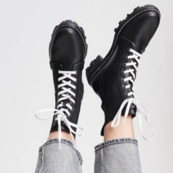 New! Rag & Bone Shiloh Black Leather Combat Boots - Picture 3 of 9
